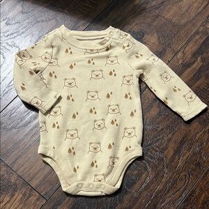 Adorable Cream Bear Print Kids One Piece